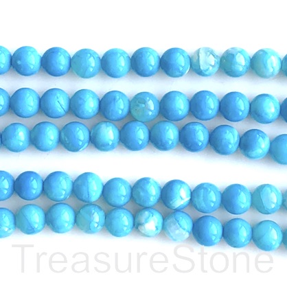 Bead, agate (dyed), bright blue, 8mm round. 15.5-inch, 48pcs