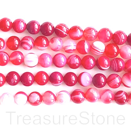 Bead, agate (dyed), bright pink, 8mm round. 15-inch, 48pcs