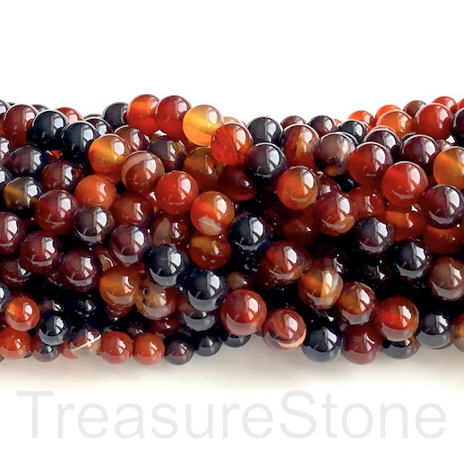 Bead, agate (dyed), red and black, 10mm round. 15-inch, 39pcs