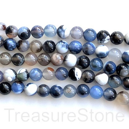 Bead, agate (dyed), blue, white, black, 10mm round. 15.5", 38pcs