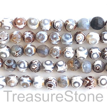Bead, agate, brown, pattern 2, 8mm faceted round. 14.5", 47