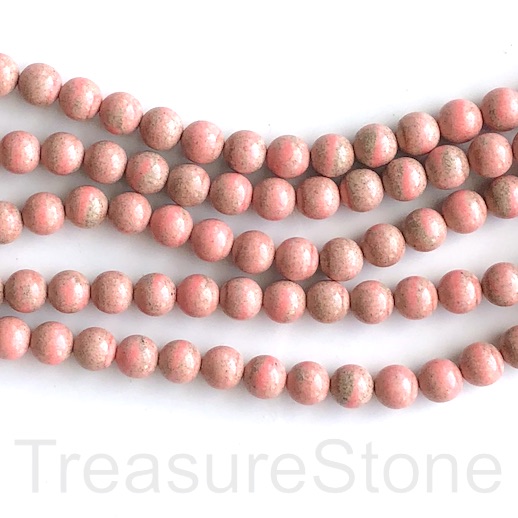 Bead, agate (dyed), brushed peach pink brown, 8mm round.15.5, 49