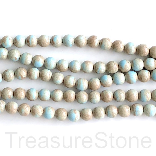 Bead, agate (dyed), brushed turquoise brown, 8mm round. 15.5, 49