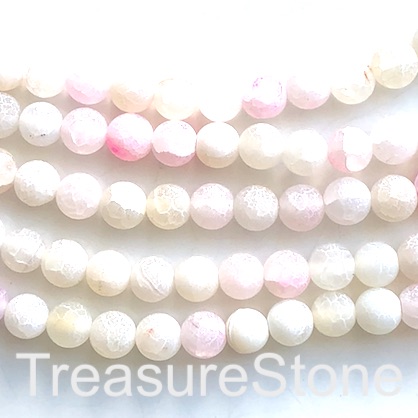 Bead,agate,dyed,cream, pink patterned,8mm round, matte. 15", 48