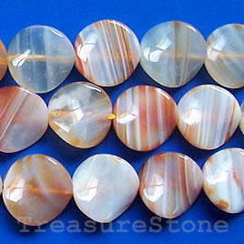 Bead, agate, 16mm twisted round. 16-inch strand.