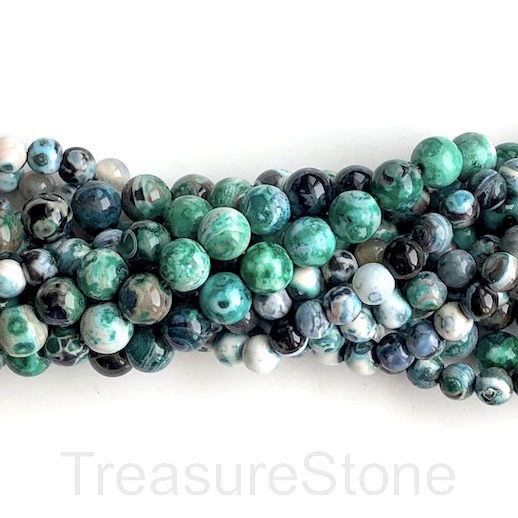 Bead, agate, dyed, 6mm round, green black white. 14.5", 64pcs