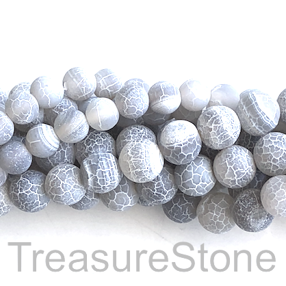 Bead, agate, grey patterned, 8mm round, matte. 14.5", 48pcs