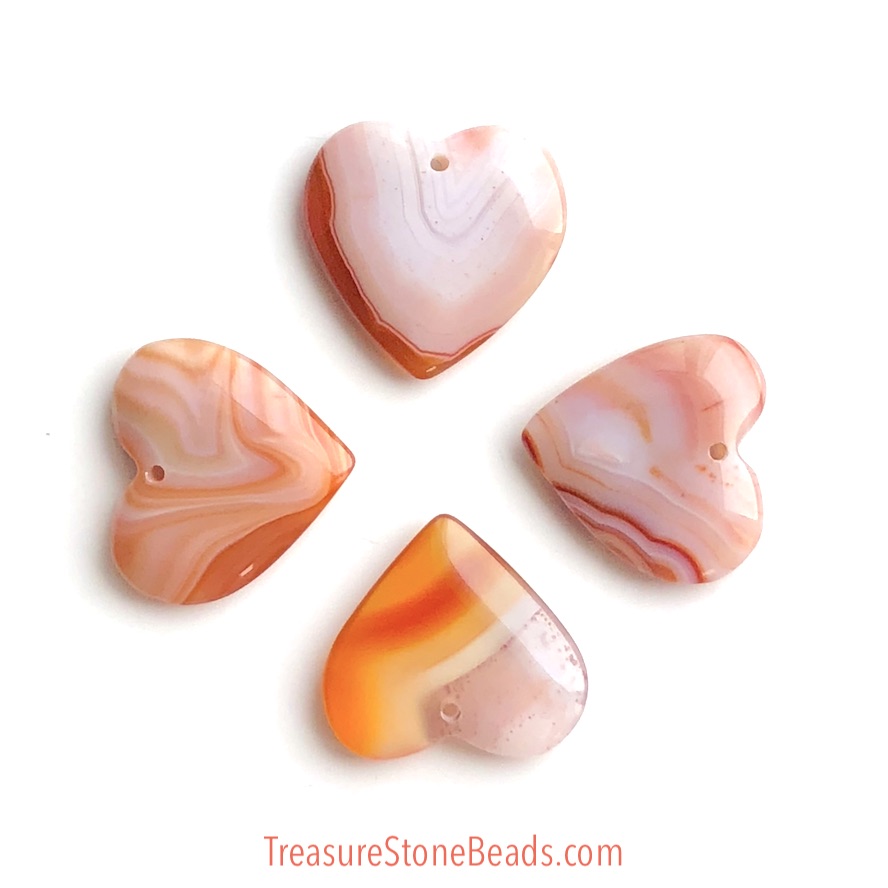 Charm, Pendant, agate (dyed), 30mm heart, pink to red. each.