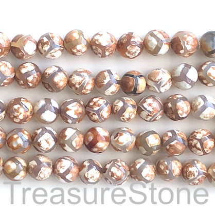 Bead, agate, light brown, pattern, 8mm faceted round. 15", 47