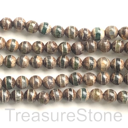Bead, agate(dyed), brown green pattern 8, 8mm round. 15", 47pcs - Click Image to Close