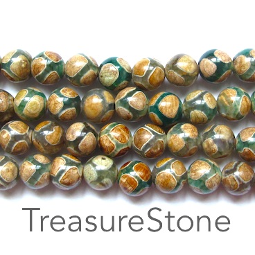 Bead, agate (dyed), pattern 1, 8mm round. 15.5-inch strand.