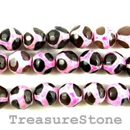 Bead, agate (dyed), pink pattern, 10mm faceted round. 14-inch