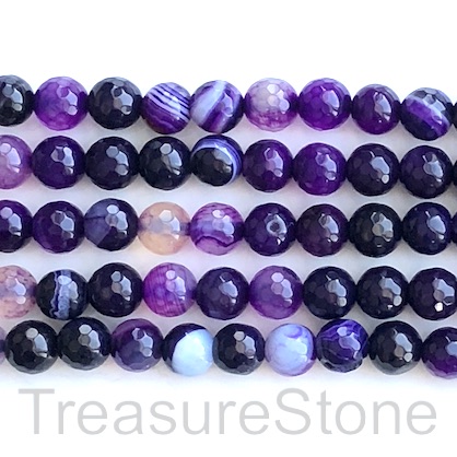 Bead, agate (dyed), purple, 8mm faceted round. 15-inch, 48pcs