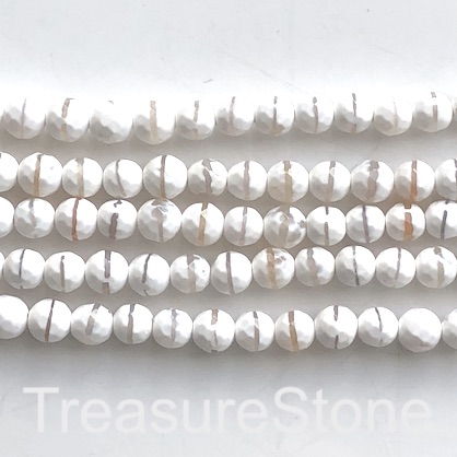 Bead, agate, white, clear band, 8mm faceted round. 14.5", 49pcs
