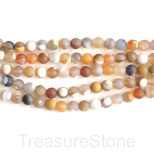 Bead, agate, yellow, grey, 8mm round matte. 15", 48pcs - Click Image to Close