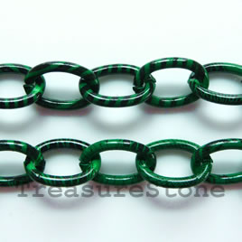 Chain, aluminum, green patterned,12x17mm curb - By meter