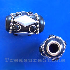 Bead, alloy, inlay, 13x21mm, black, silver, large hole:4mm. each