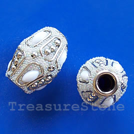 Bead, alloy, inlay, 15x20mm, white, large hole:4mm. each