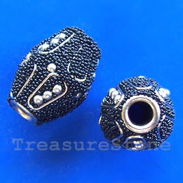 Bead, alloy, inlay, 15x20mm, black, large hole:4mm. each