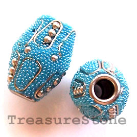 Bead, alloy, inlay, 15x20mm, blue, large hole:4mm. each