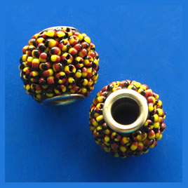 Bead, alloy, yellow brown beaded, 16mm drum, large hole:5mm. ea - Click Image to Close