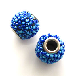 Bead, alloy, blue beaded, 16mm drum, large hole:5mm. each