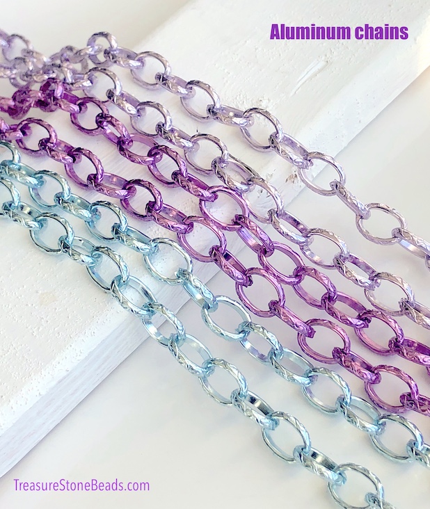 Chain, aluminum, purple, 9x12mm curb - By meter