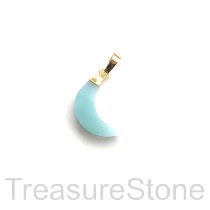Charm/ Pendant, amazonite, gold top, 12x18mm faceted moon. Ea