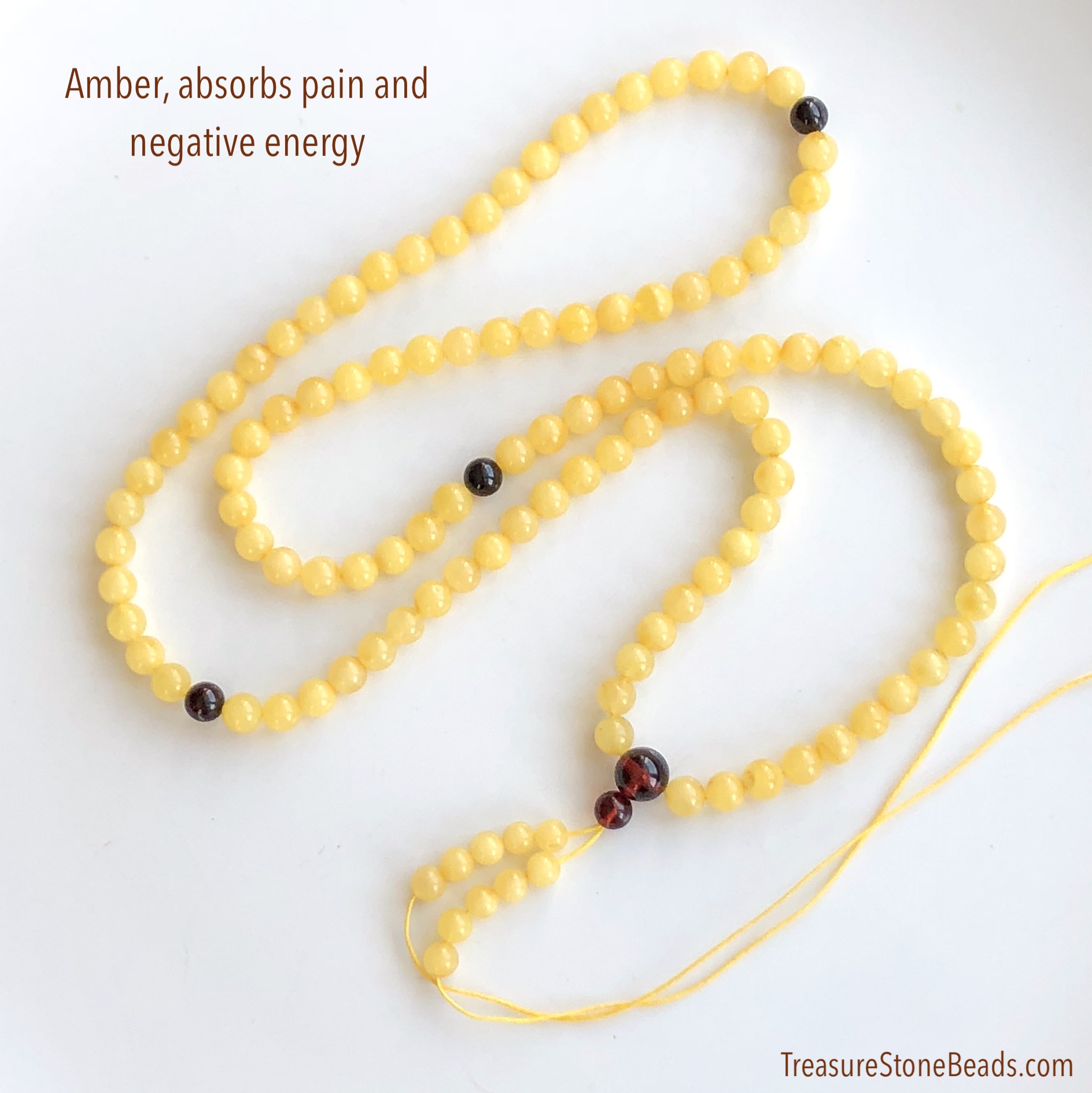 Bead, Mala necklace, Amber, 6mm round. 108 beads with guru