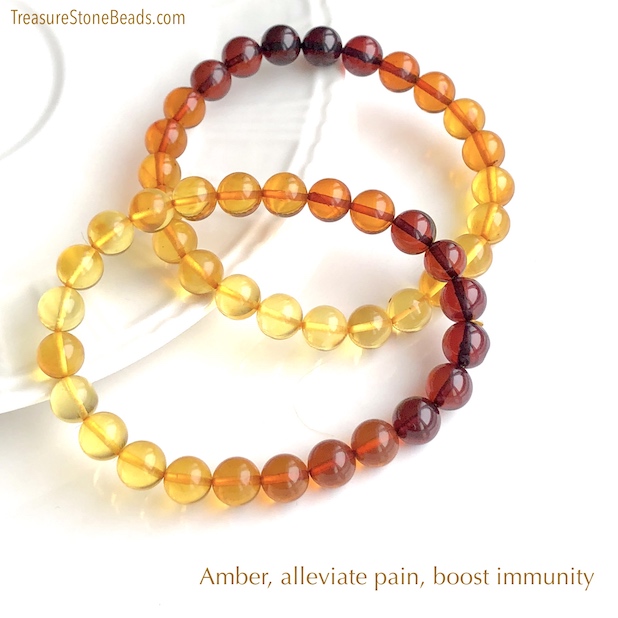 Amber bracelet, 7.7mm round. 24 beads. each