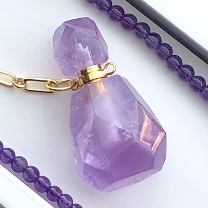 Pendant, amethyst, essential oil, perfume bottle, 22x37mm. each - Click Image to Close