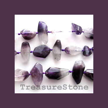 Bead, amethyst, about 12x20mm faceted nugget. 16-inch