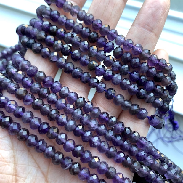 Bead, amethyst, 4x6mm faceted rondelle. 15 inch, 88pcs