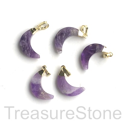 Charm/Pendant, amethyst, 12x18mm, gold top, faceted moon. Each.
