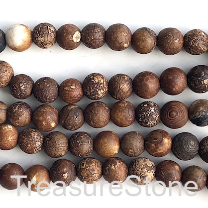 Bead, antique agate (dyed), brown 3, 8mm round. 14.5-inch, 46pcs