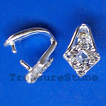 Bail,pave,ice-pick,silver plated brass,11x7mm,clear crystal.3pcs