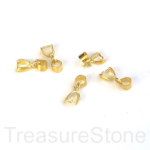 Bail, ice-pick, gold-plated brass, 6mm with loop. Pkg of 6.