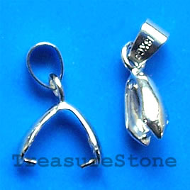 Bail, ice-pick, silver-plated brass, 7mm with loop. Pkg of 7.