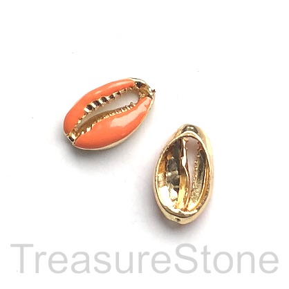 Bead, orange, gold finished, Cowrie Shell. each