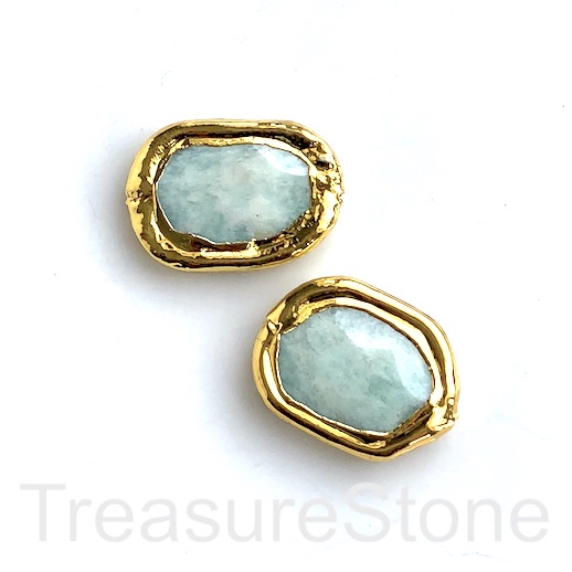 Bead, brazil amazonite, 18x22mm faceted, gold plated, each