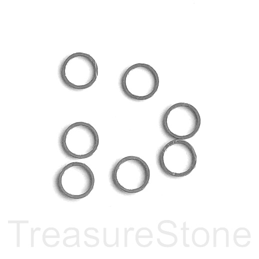 Bead, Charm, rhodium plated brass, 8mm circle/ring, pack of 12.