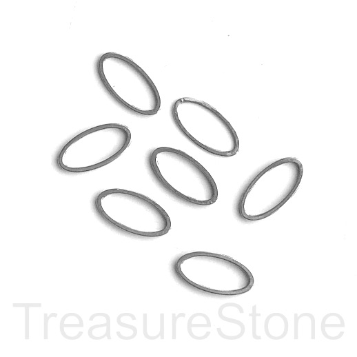 Bead, Charm, rhodium plated brass, 8x16mm oval, pack of 10.