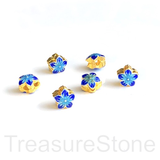 Bead, cloisonné, handmade, gold blue, 5x7mm flower2. each