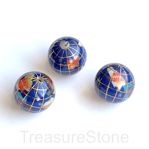 Bead, earth, globe, lapis blue, gold. around 20mm. Each