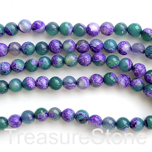 Bead,fire agate,dyed,green purple, 8mm faceted round. 15", 47pcs