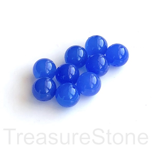 Bead, blue agate, dyed, half-drilled, 10mm round, pack of 2. - Click Image to Close