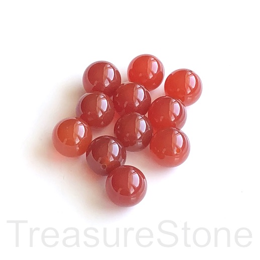 Bead, red agate, dyed, half-drilled, 10mm round, pack of 2.