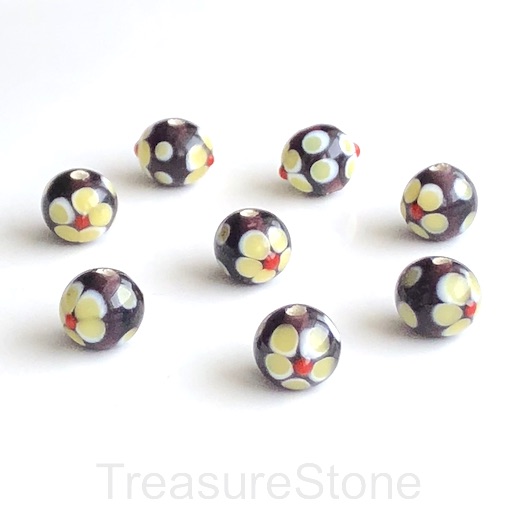 Bead, lampworked glass, 8 mm round. Pkg of 7.