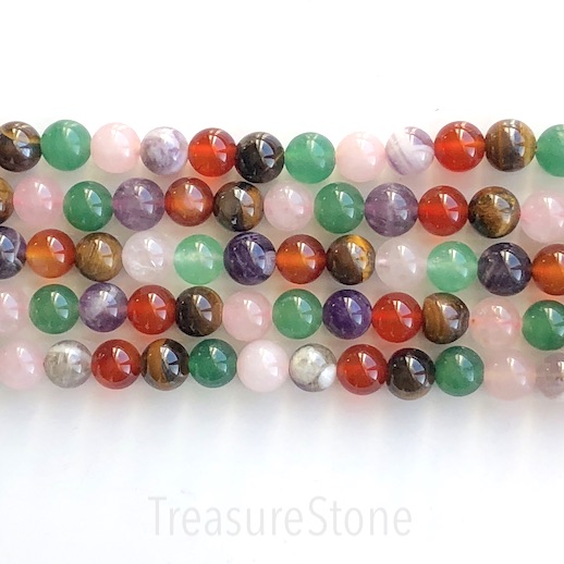 Bead, mixed colour gemstones, 8mm round. 15 inch, 48pcs - Click Image to Close