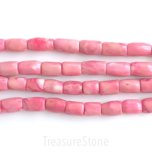 Bead, coral (dyed), pink, about 12x18mm tube. Pkg of 22pcs.